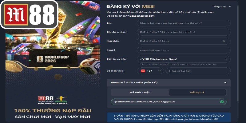 Chỉ với 3 bước, game thủ đã tạo tài khoản thành công tại M88