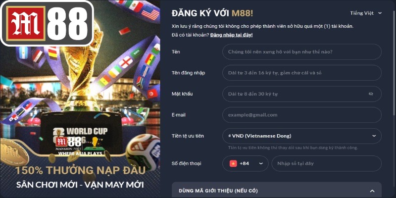 Hướng dẫn M88 thao tác đăng ký tài khoản dễ thực hiện